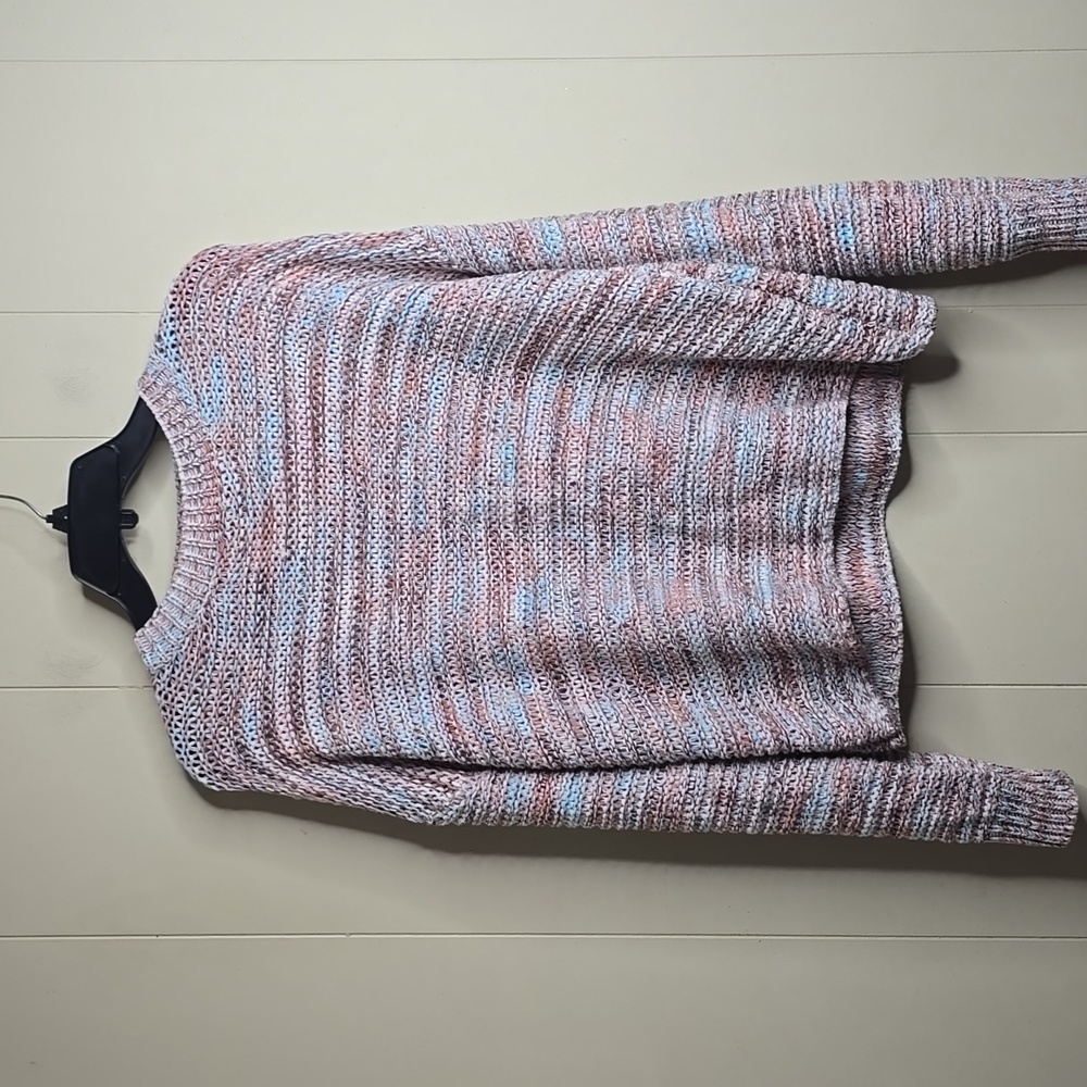 Emery Rose Multi Color Long Sleeve Knit Crotchet Sweater Medium